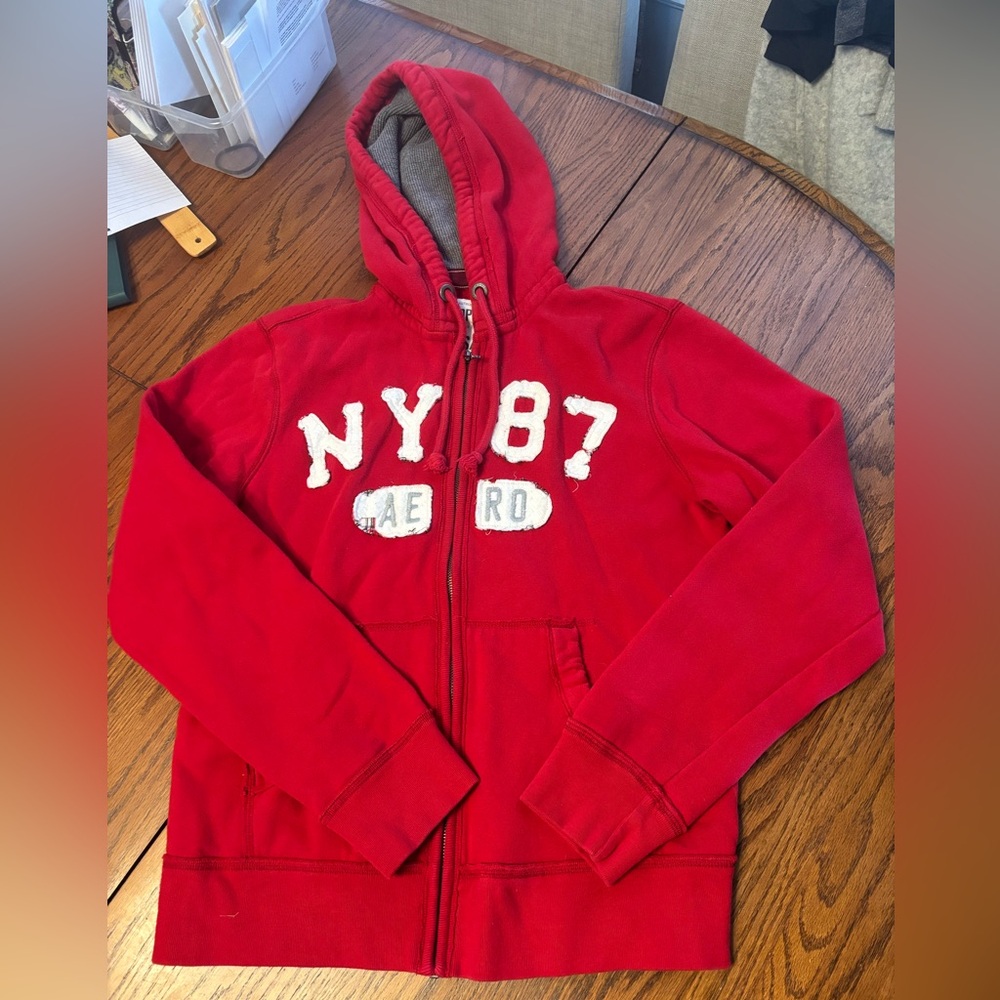 Y2K Aeropostale NY 87 men's S red full zip hoodie jacket embroidered